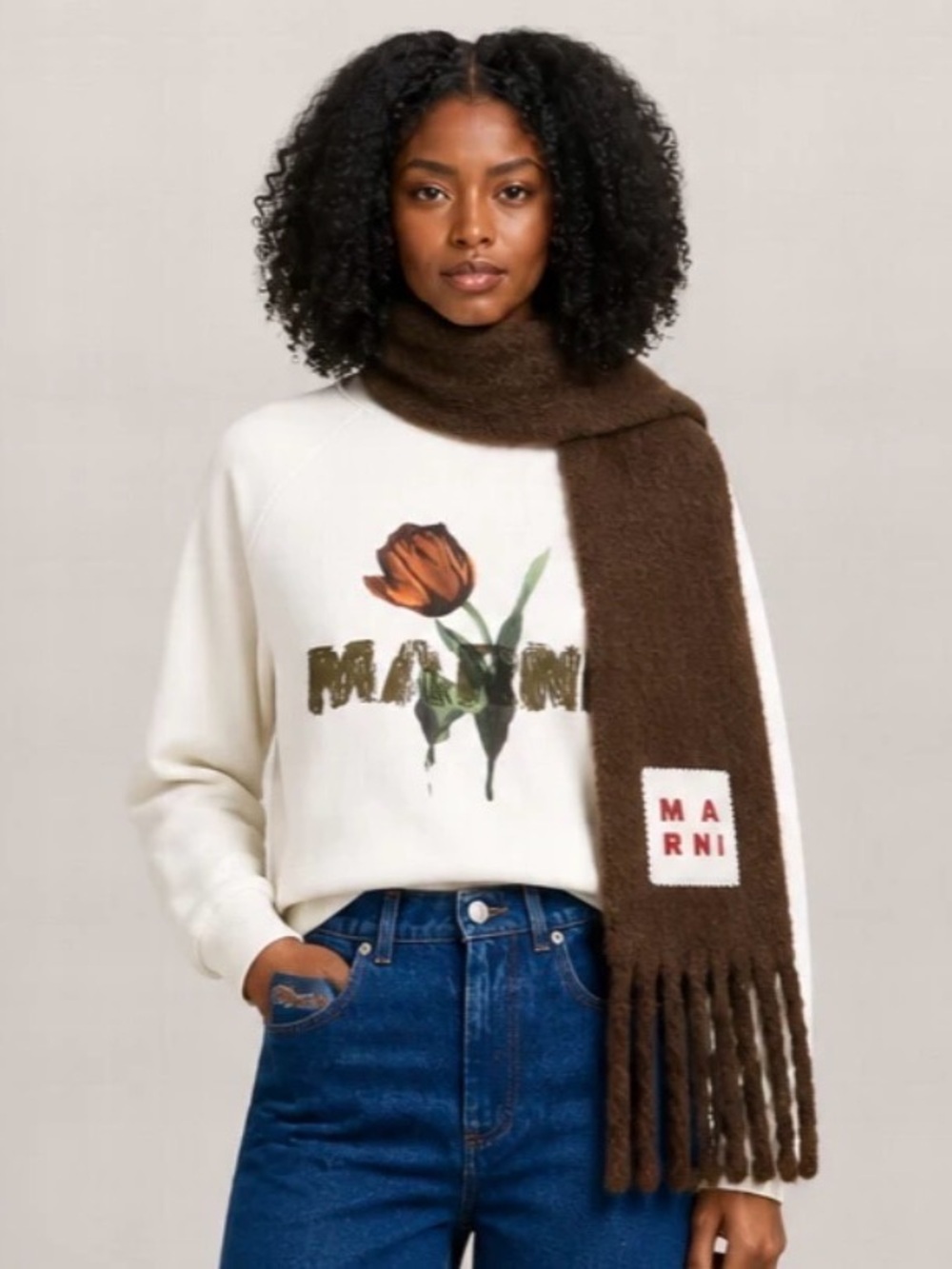Marni White Floral Logo Sweatshirt size XL or 10-12.